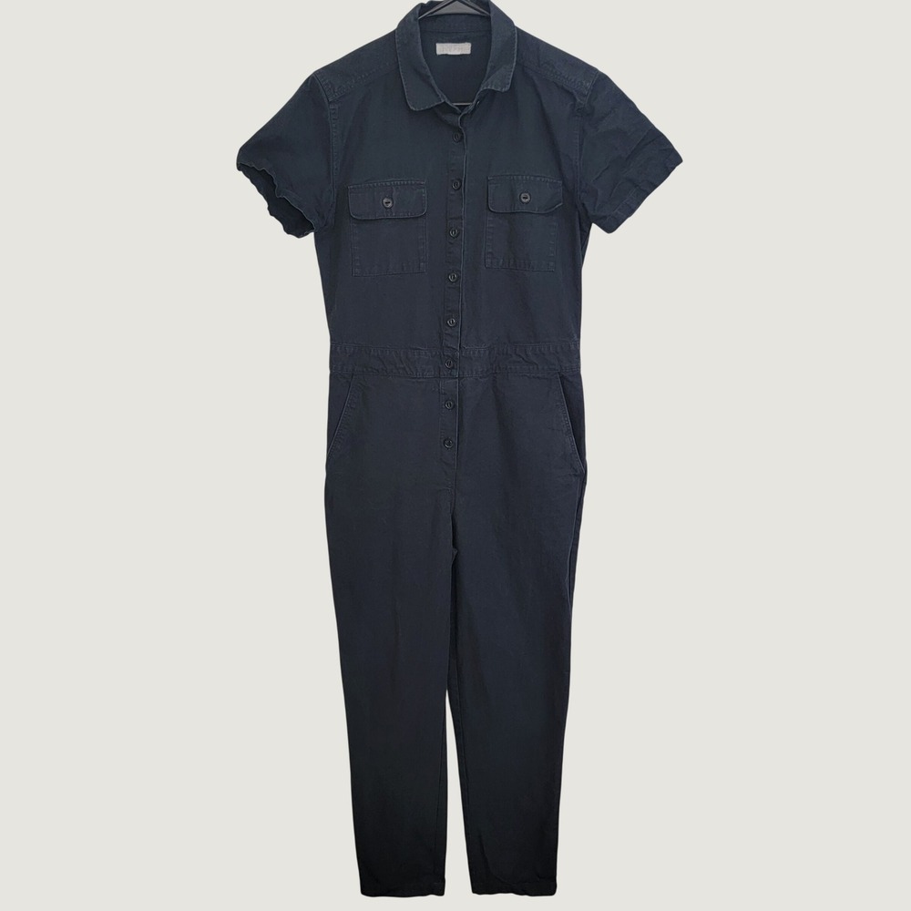 Outerknown Black Jumpsuit Short Sleeve Small Organic Cotton Linen V-Neck Utility